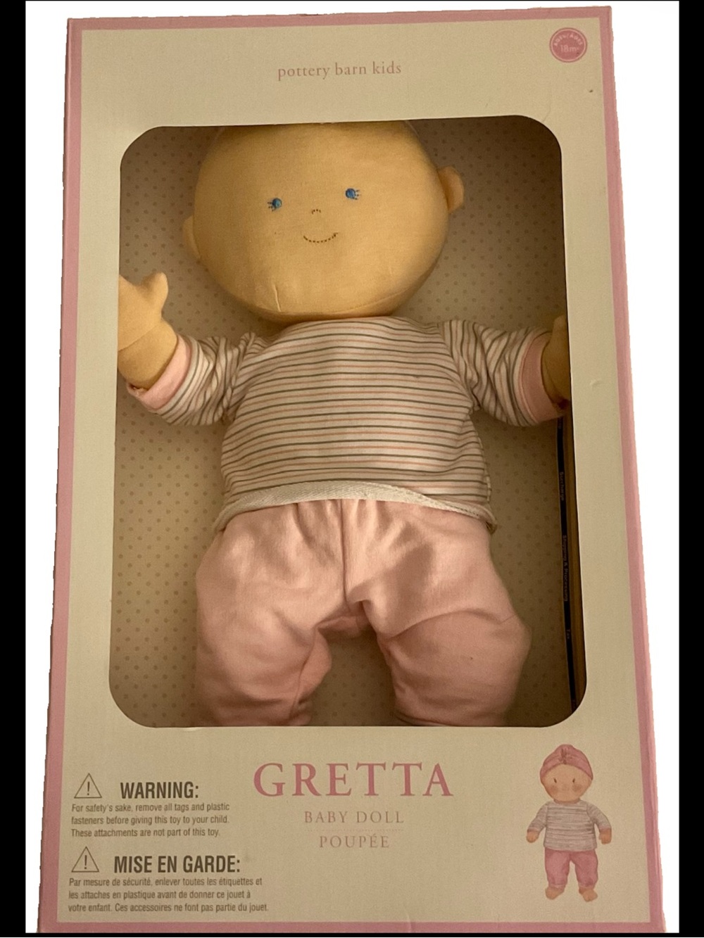 NIB Pottery Barn Kids Gretta Baby Doll Pink Soft Plush 15” Retired 2014 Receipt
